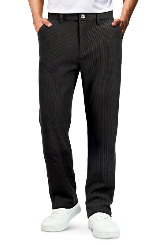 Mens  Casual Ribbed Fabric Pant - Black