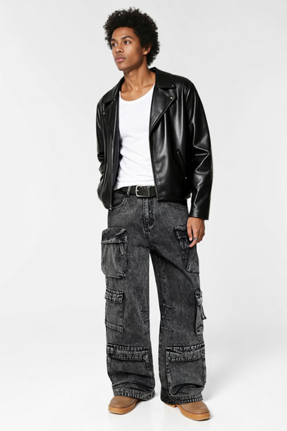 Men's Loose Jean With Pocket - Washed Black