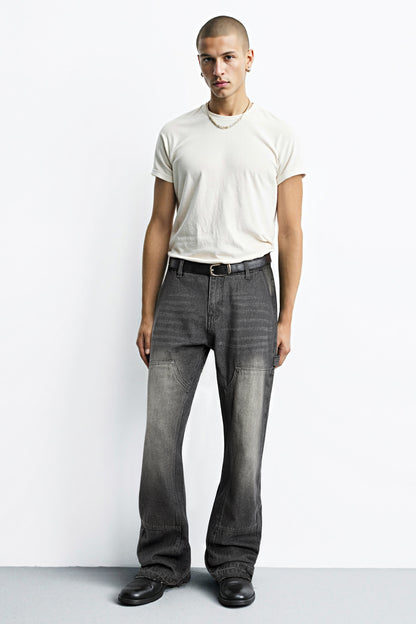 Men Relaxed Flared Jean - Washed Black