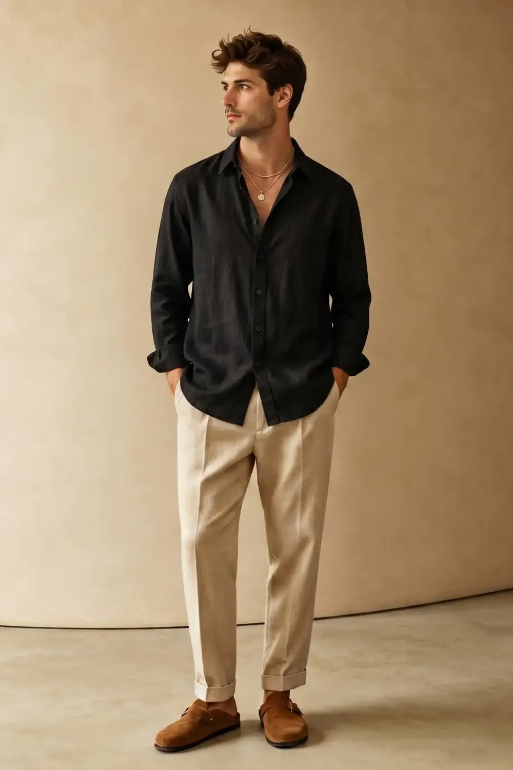 Men's Casual Linen Shirts - Black
