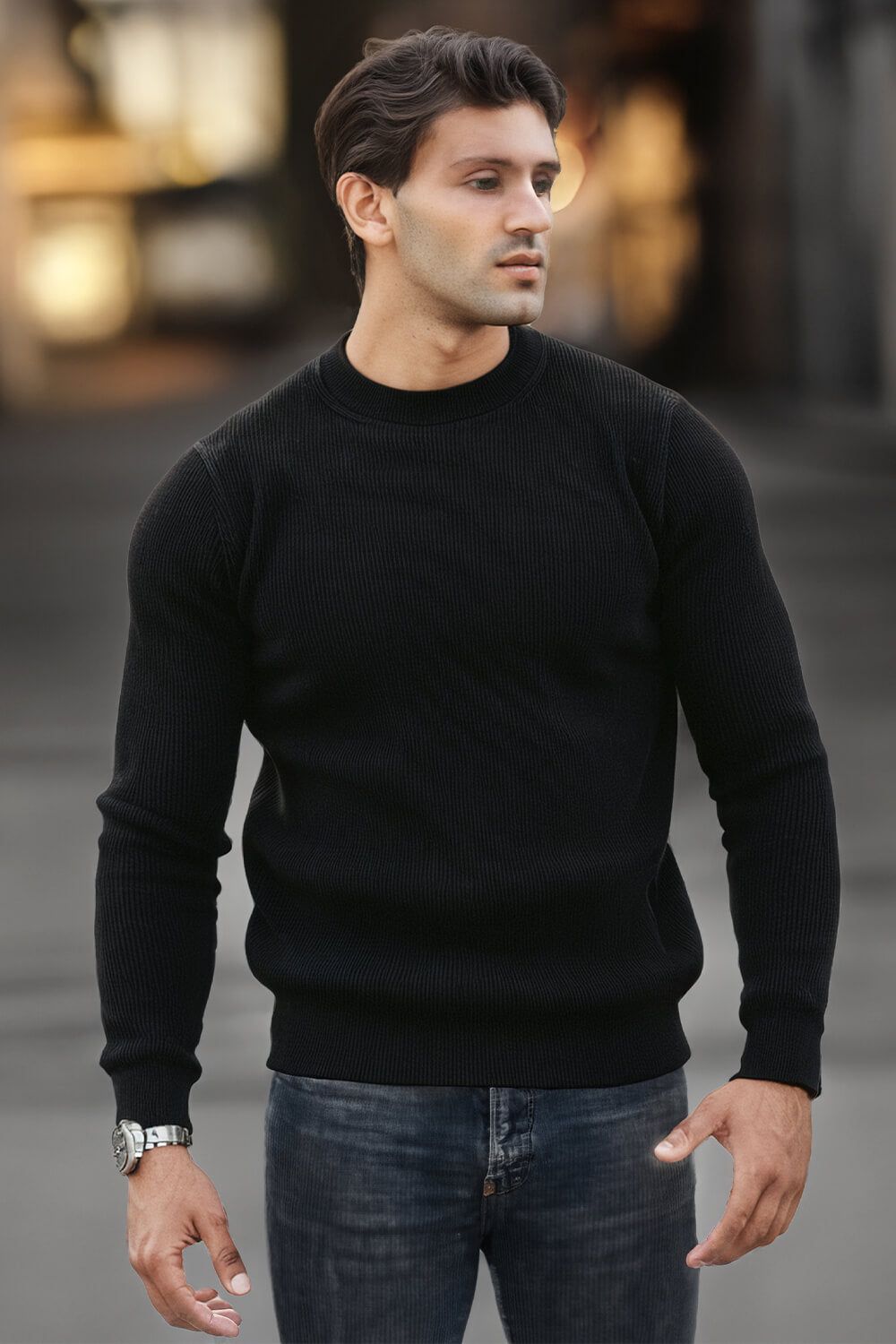 Men Round Neck Sweater - Black For Sale M Men Round Neck Sweater - Black For Sale M