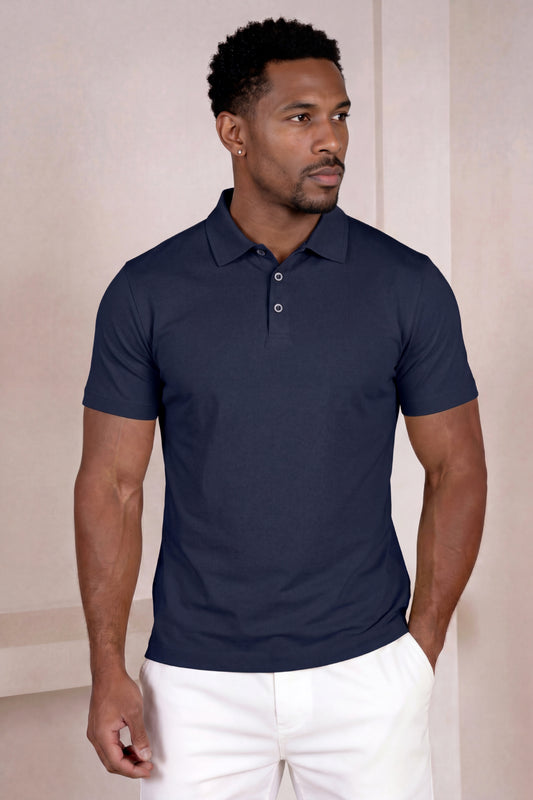 Men's Mercerized Cotton Short-Sleeved Polo Shirt - Navy Blue