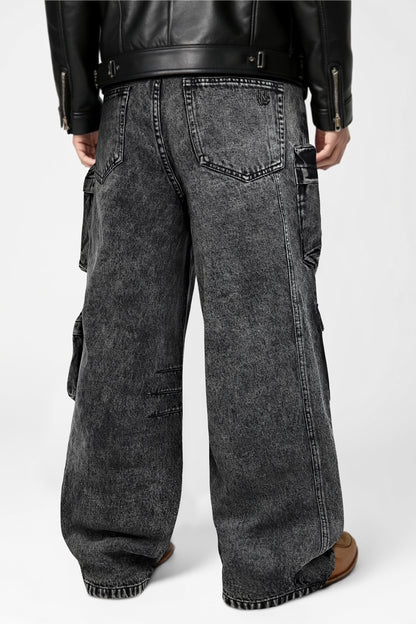 Men's Loose Jean With Pocket - Washed Black