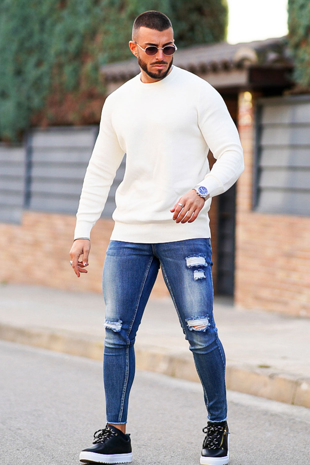 men's dark blue skinny jeans