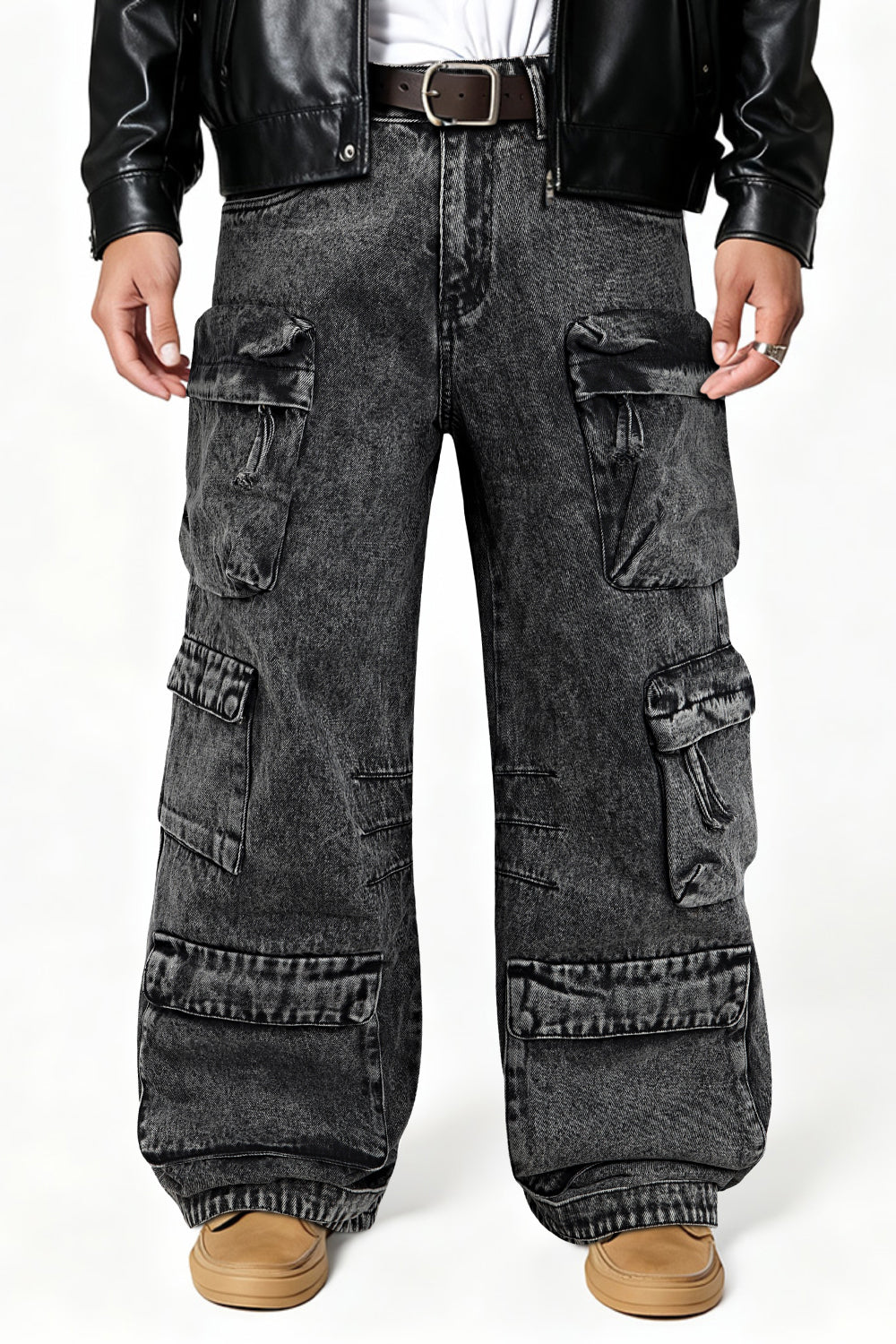 Men's Loose Jean With Pocket - Washed Black