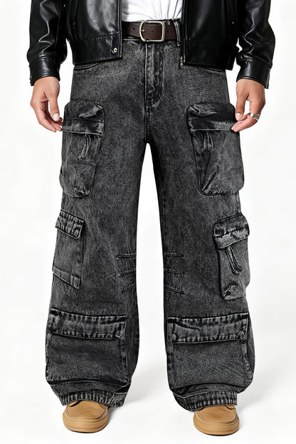 Men's Loose Jean With Pocket - Washed Black