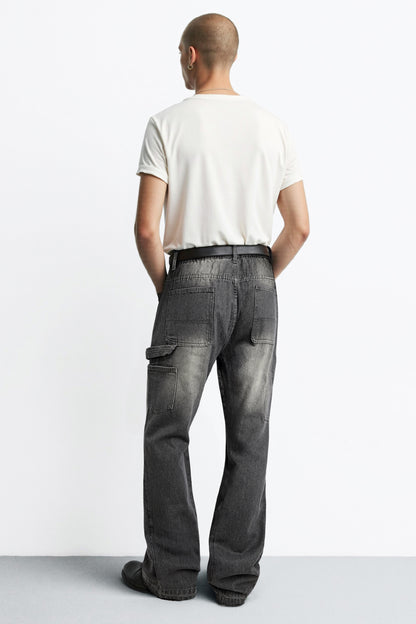 Men Relaxed Flared Jean - Washed Black