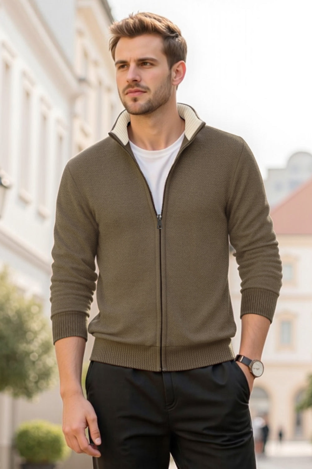 Men's Sweater Coat - Brown