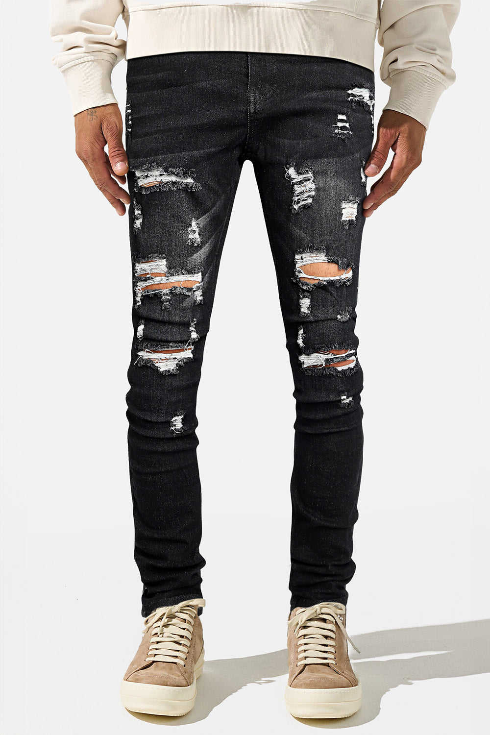 Super Stretch Skinny Jeans für Herren – Zerrissen &amp; Schwarz