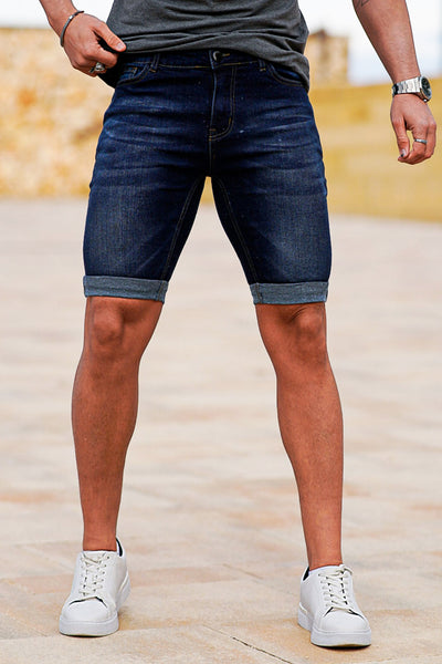 Gingtto Comfortable and Durable Denim Shorts for Men-Blue