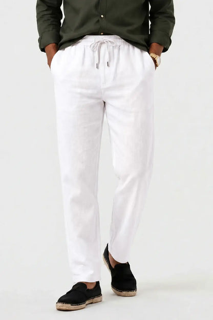 Men's Drawstring Casual Linen Pant - White
