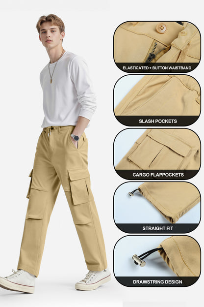 Men Straight Fit Cargo Pant - Khaki