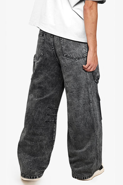 Men's Loose Jean With Pocket - Washed Black
