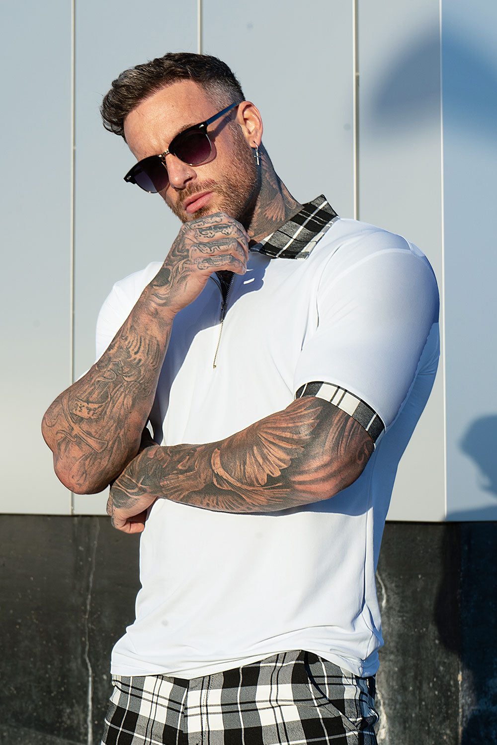 best polo shirts for work - white & plaid