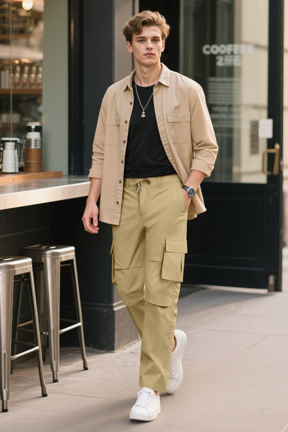 Men Straight Fit Cargo Pant - Khaki