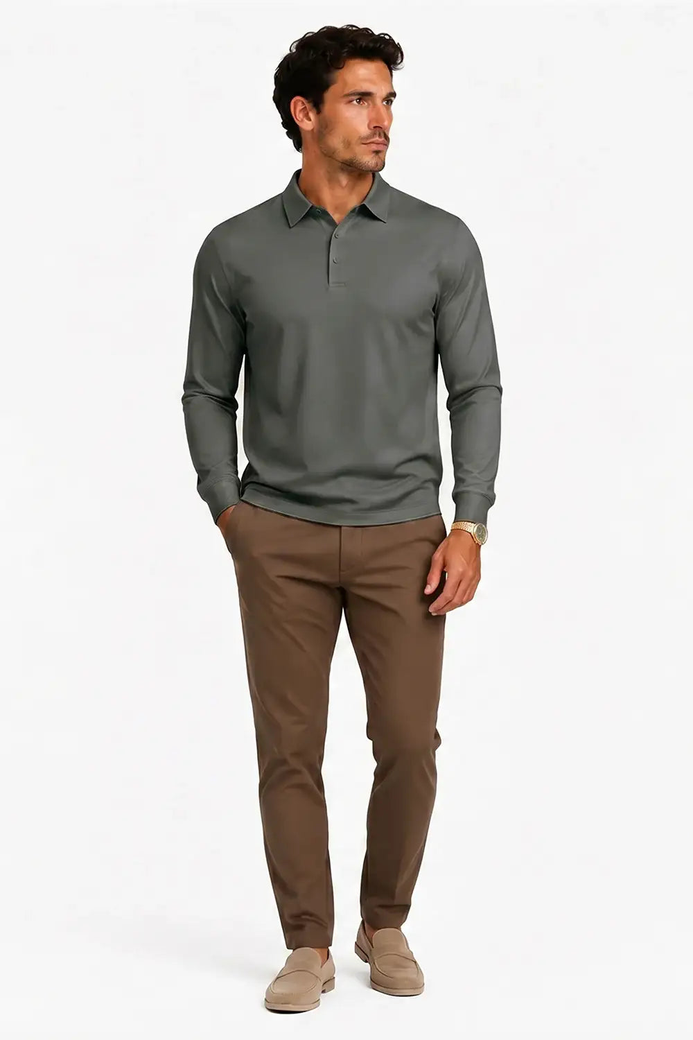 Camiseta de algodón mercerizado para hombre - Verde militar