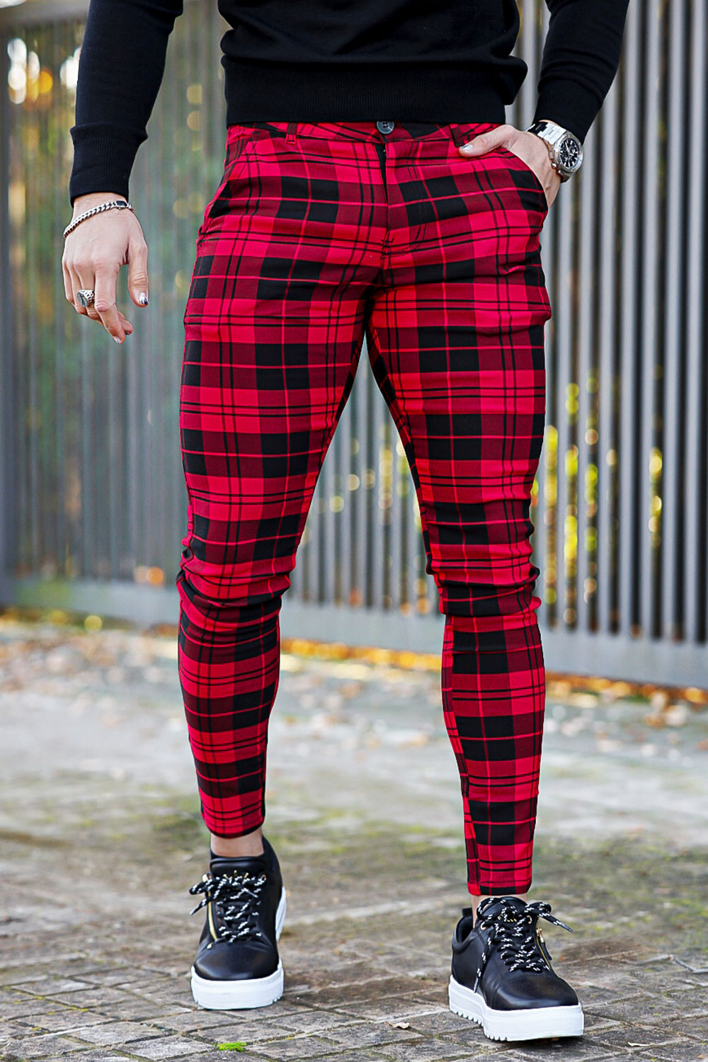 Black and red check pants hotsell