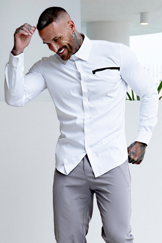 Men's White Dress Shirt - Button