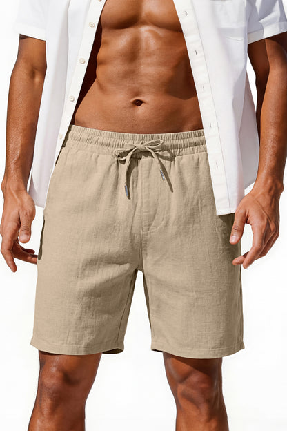 Men's Drawstring Casual Linen Shorts - Khaki