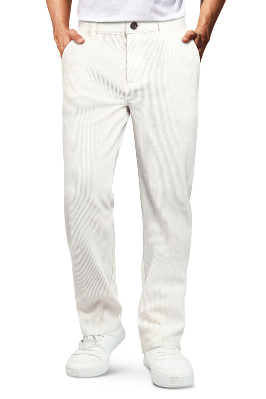 Mens  Casual Ribbed Fabric Pant - White