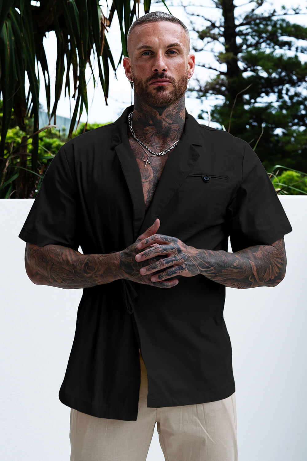 Men's Black Dress Shirt - Lace-up