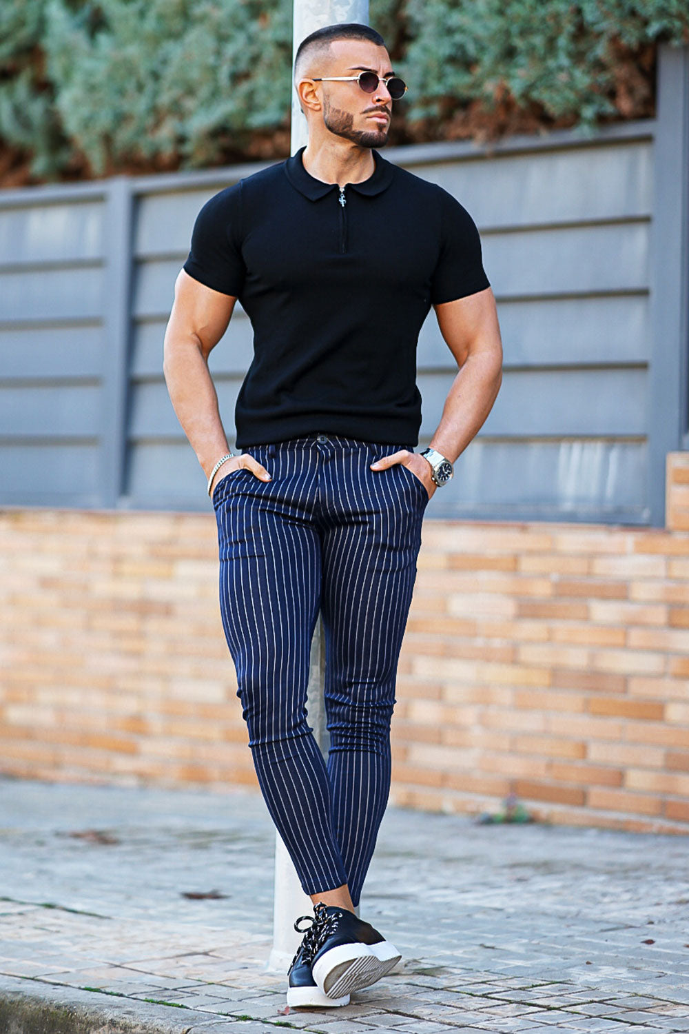 Pantaloni chino elasticizzati da uomo a righe