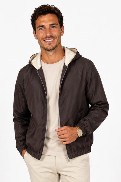 Men's Casual Hooded Lightweight Jacket - Brown