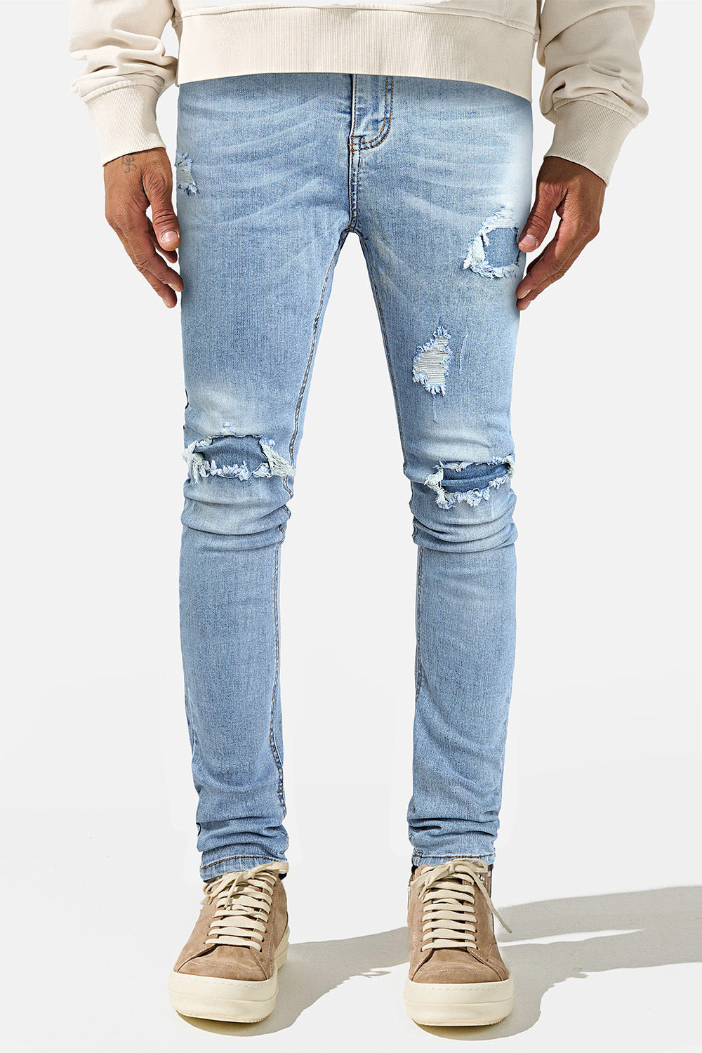 Men's Stretch Skinny Jean - Ripped & Blue