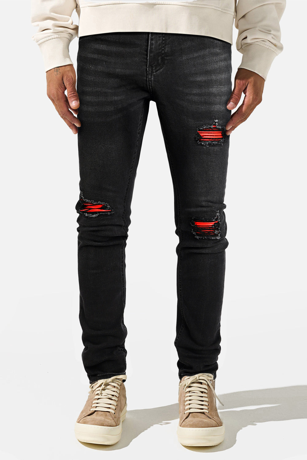 Skinny-Jeans mit zerrissenen Knien für Herren - Schwarz