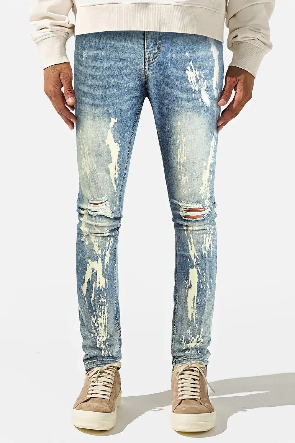 Men's Ripped Spray Paint Skinny Jean - Blue For Sale – GINGTTO