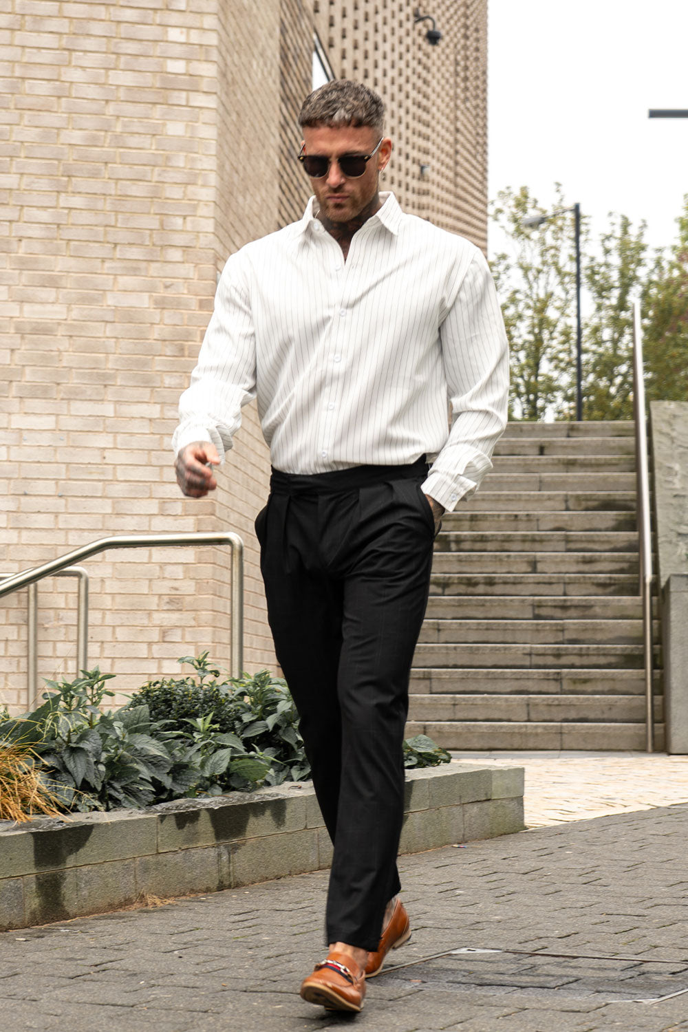 Gingtto Men's Dress Shirt Long Sleeve Vertical Stripe Stylish Tops