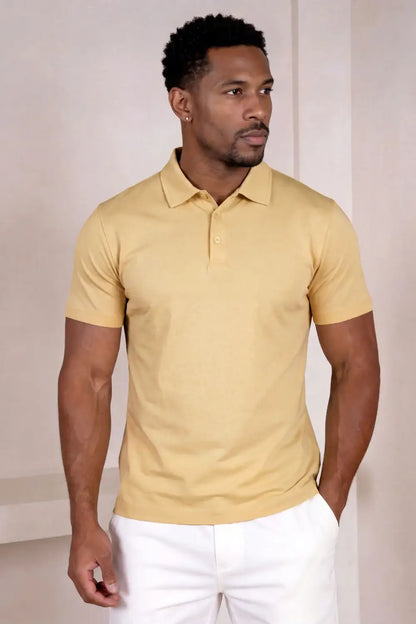 Polo de manga corta de algodón mercerizado para hombre - Caqui claro