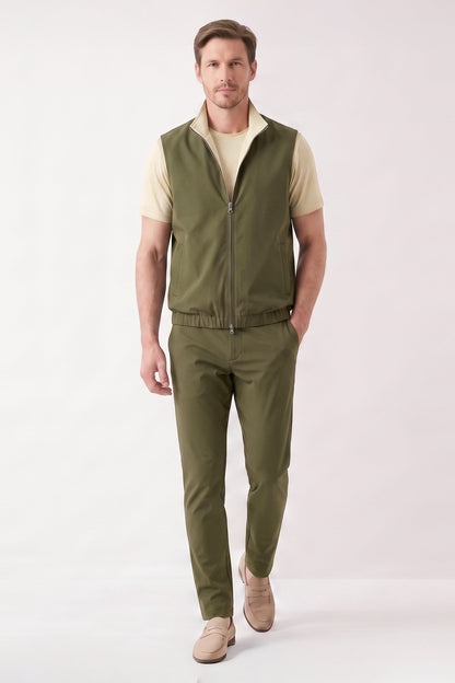 Men's 3-Piece Casual Set with Reversible Vest - Green