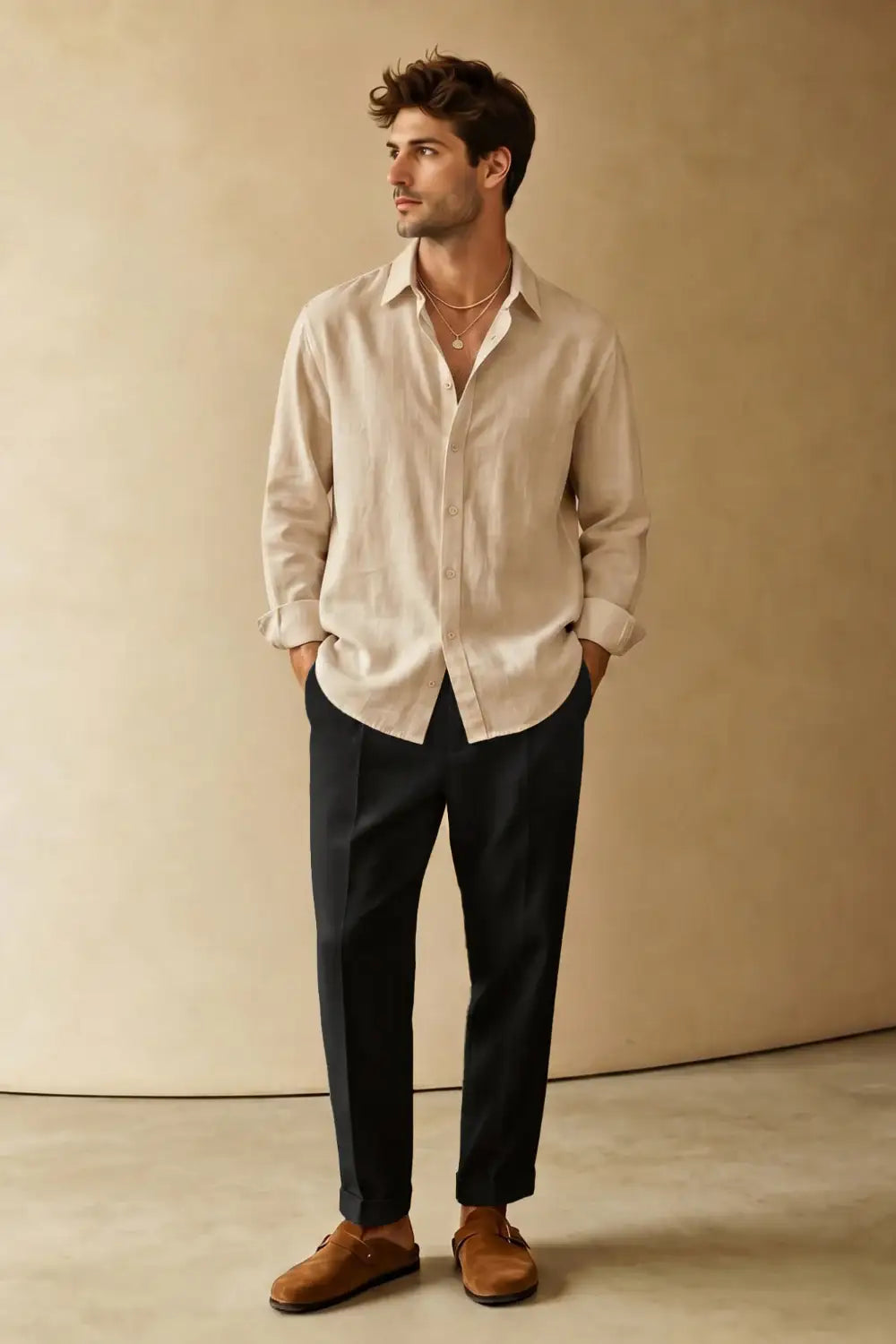 Men's Casual Linen Shirts - Khaki