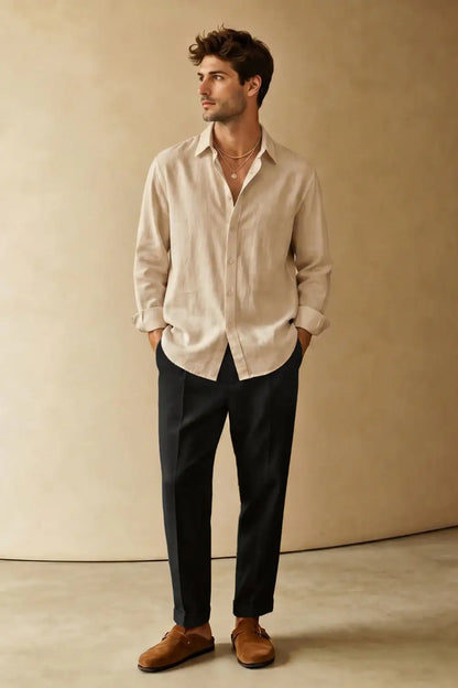 Men's Casual Linen Shirts - Khaki