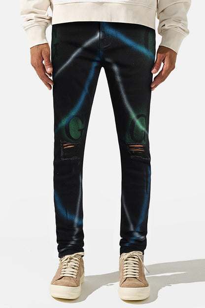 Men Spray Painting Skinny Jean - Black