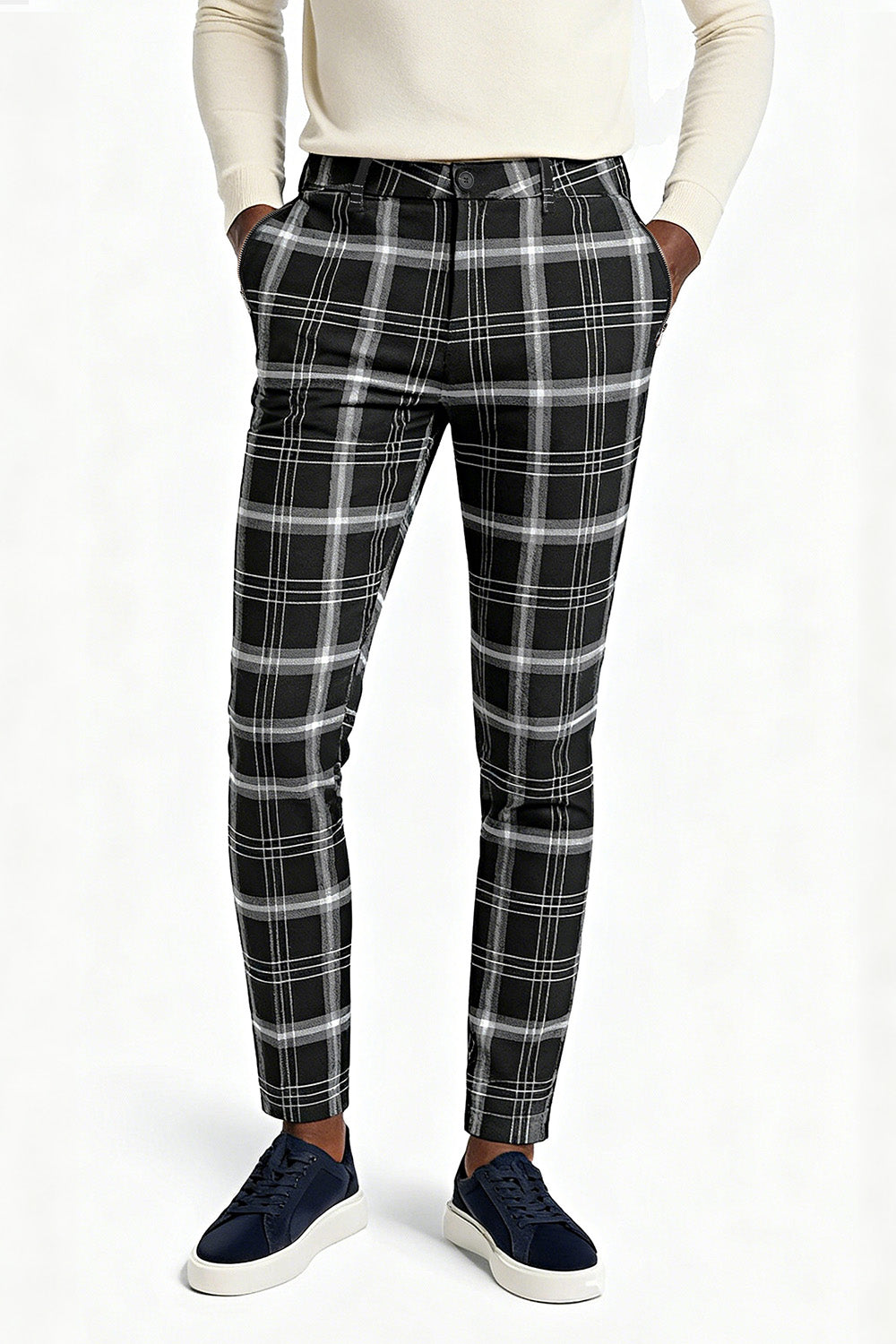 Mens Plaid Skiny Pant - Black & White