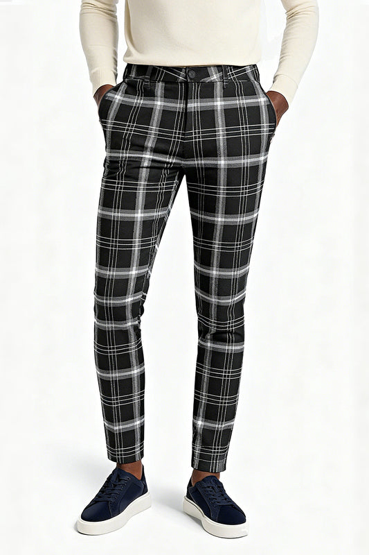 Mens Plaid Skiny Pant - Black & White