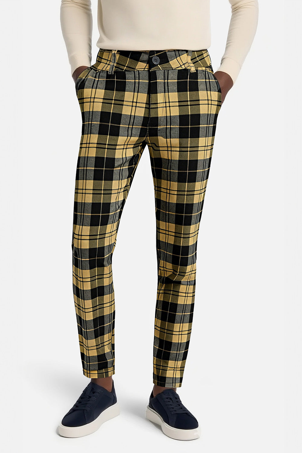 Men's Plaid Pant - Black And Light Yellow