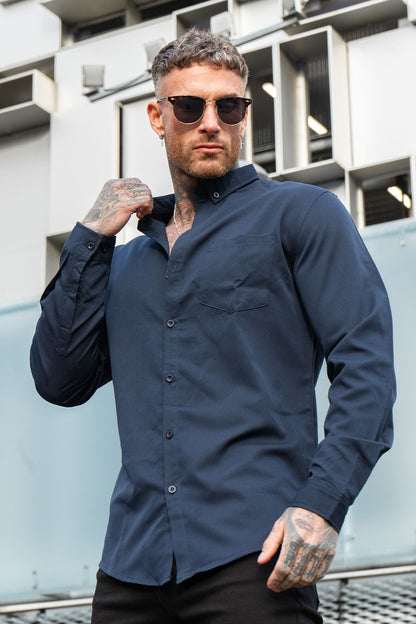 Men's Navy Blue Dress Shirt - XXL / Navy Blue Men's Navy Blue Dress Shirt - XXL / Navy Blue