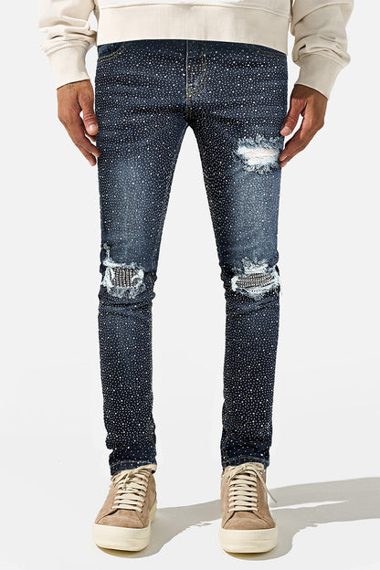 Men's Bedazzled Skinny Ripped Jean - Dark Blue (Pre-Sale)