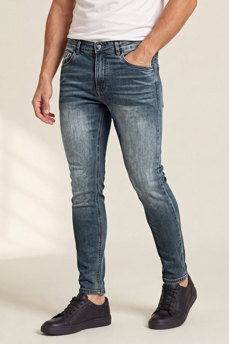 Men's Washed‑out Blue Denim Sculpt Skinny Jean