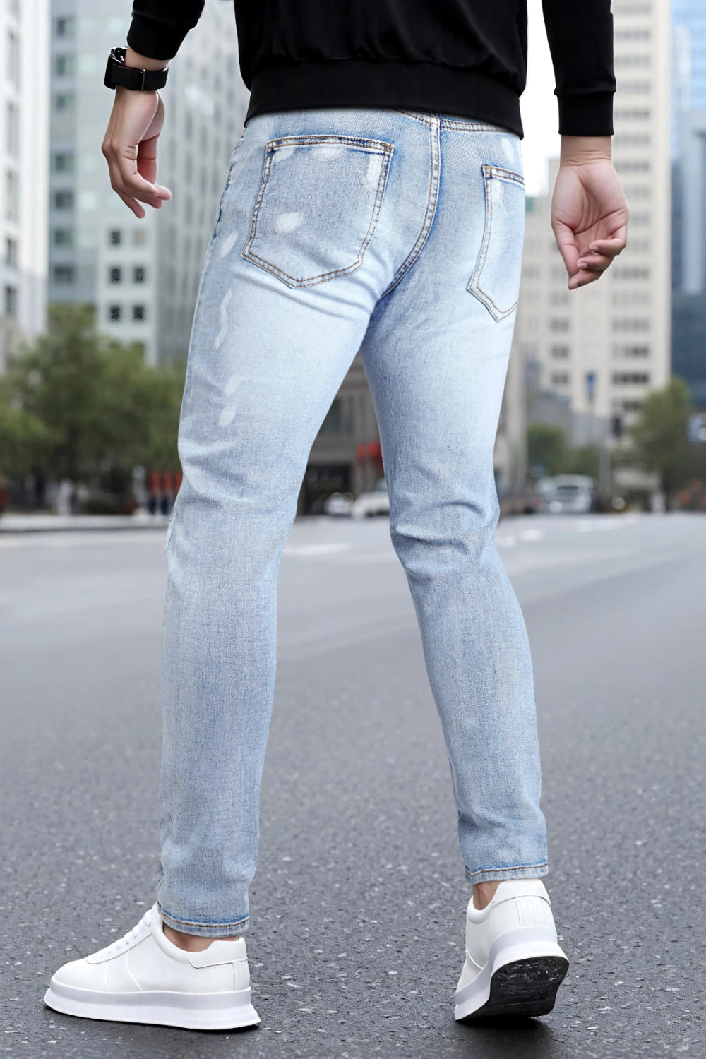 Pantaloni Denim Jeans Uomo Elastico Caviglia Jeans Elasticizzati