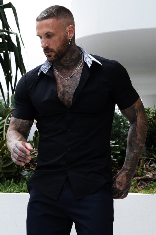 Men's Black Dress Shirt - Short Sleeve