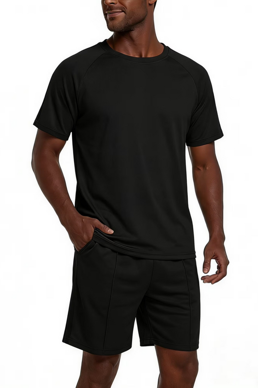 Men's Round Neck Short Sets - Black