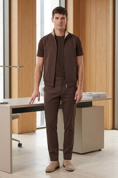 Men's 3-Piece Casual Set with Reversible Vest - Brown