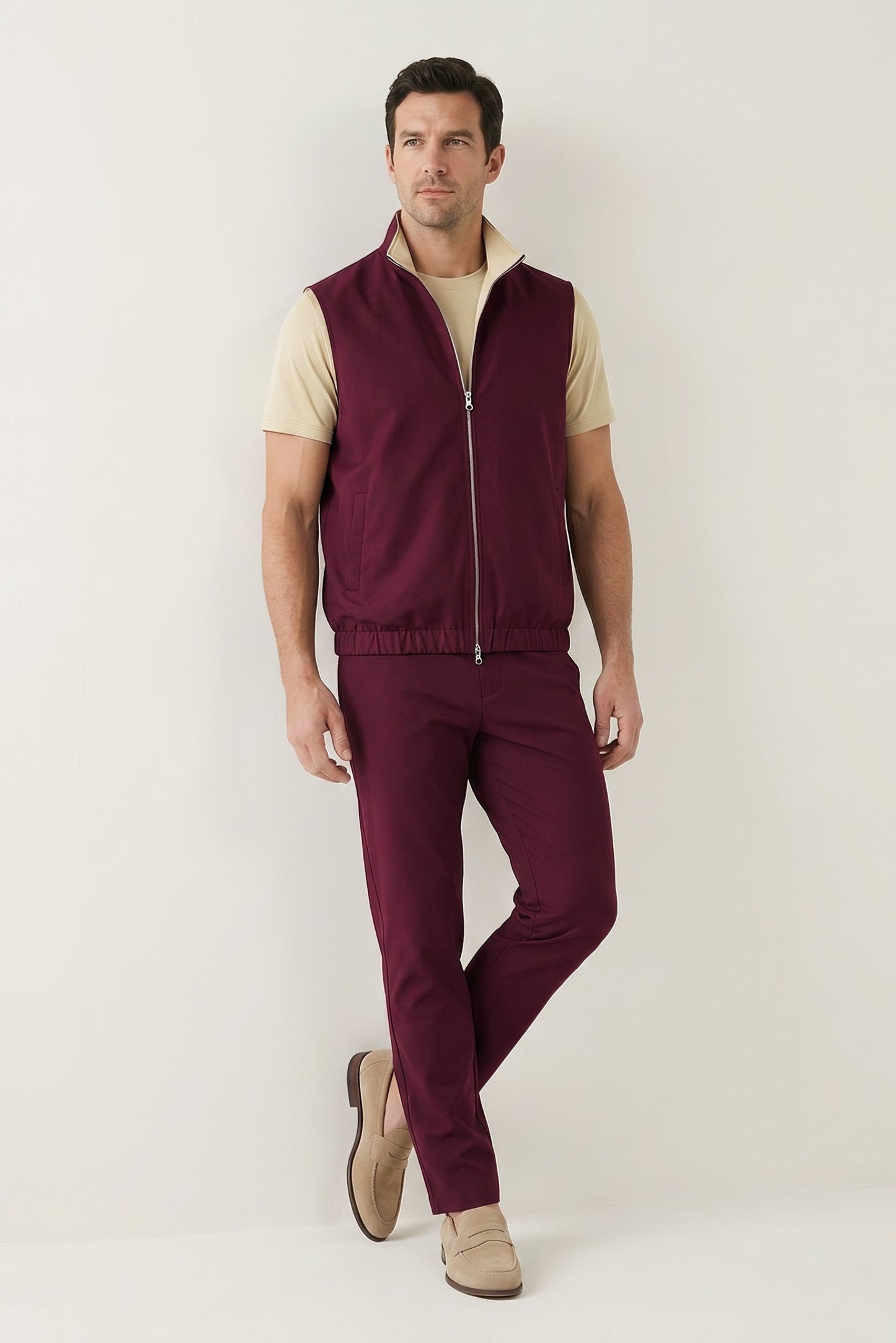 Men's 3-Piece Casual Set with Reversible Vest - Red