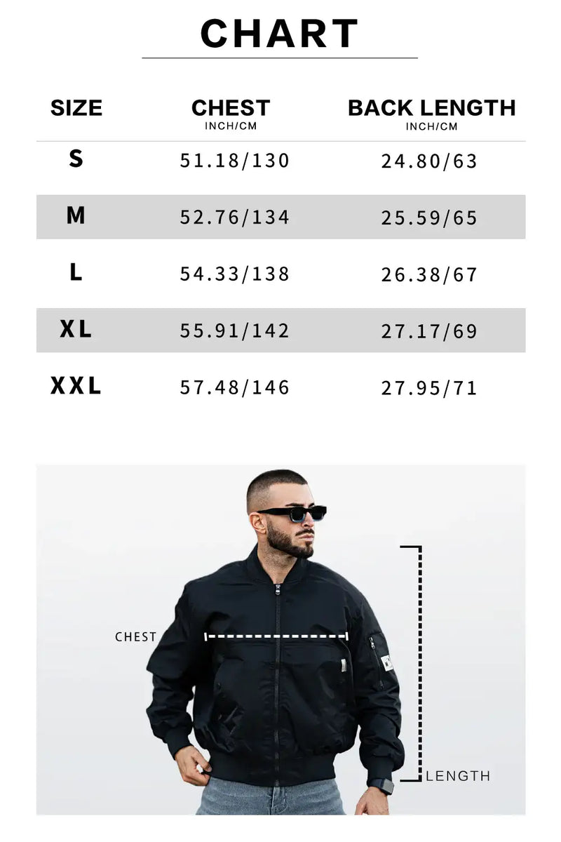 Men's Bomber Jacket - Green Size Chart