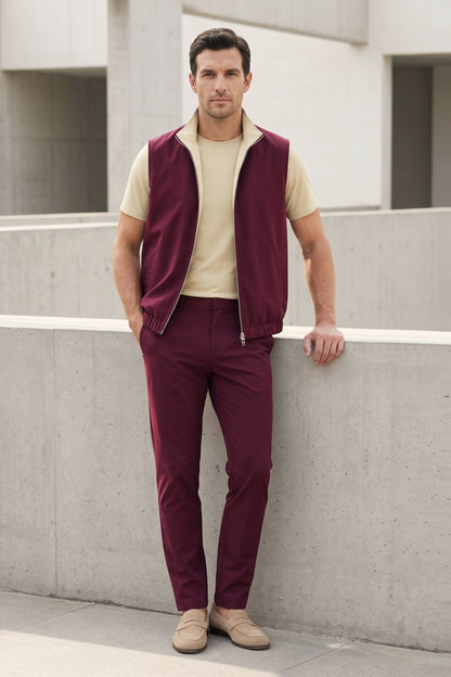 Men's 3-Piece Casual Set with Reversible Vest - Red
