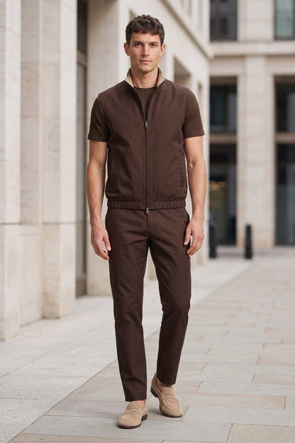 Men's 3-Piece Casual Set with Reversible Vest - Brown
